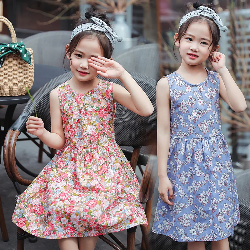

2-10Y Baby Girls Sleeveless Floral Dress Summer New Kids Princess Dress Children Birthday Party Ball Pageant Dresses for Girls