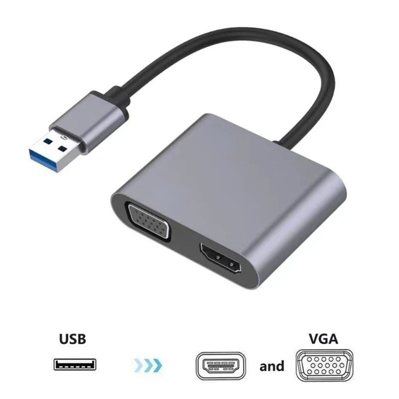 

Кабель-преобразователь 2 в 1 с USB на HDMI-совместимый с VGA адаптер USB 3,0 на VGA двойной дисплей Поддержка HDMI-совместимый выход синхронизации VGA