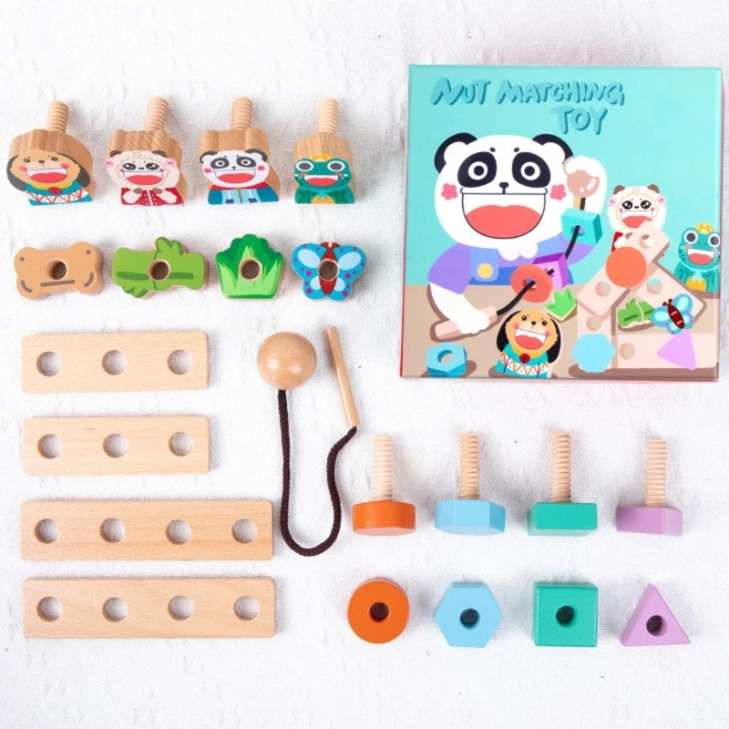 

Wood Nuts and Bolts Toy Construction Building Blocks Kit for Kid 3+ Years Color Shape Recognition Matching Activities