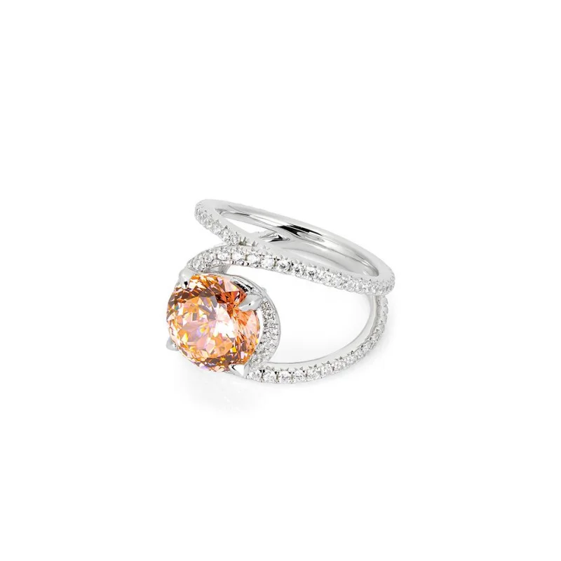 Фото Кольцо CAMEO из серебра 925 пробы с синтетическим цирконом, оригинальный дизайн, камень «Ангельский глаз» оранжевого цвета Fantawild №1