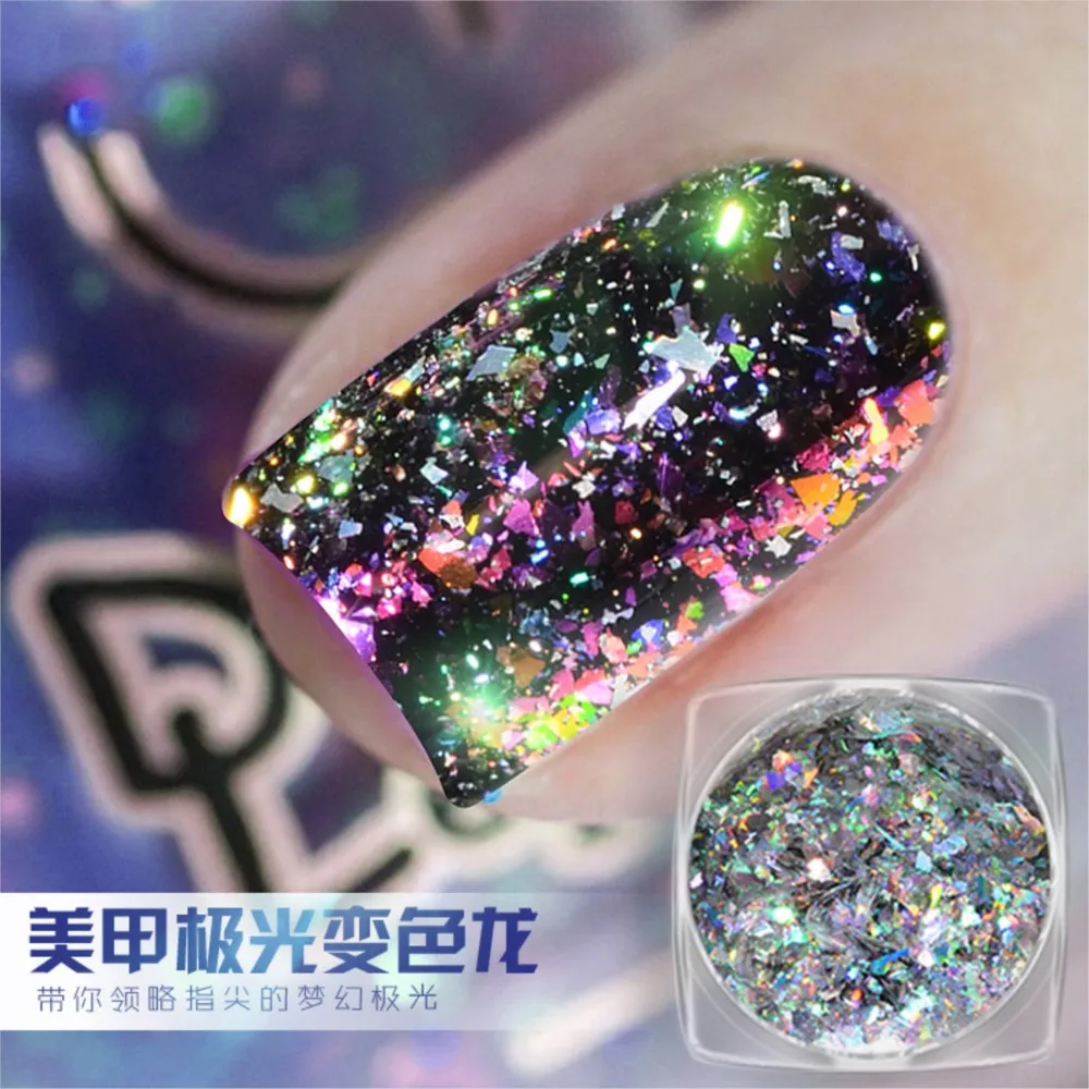 

1Jar Aurora Chameleon Nail Glitter Holographic Laser Flake Sequins Color-Shift Manicure Chrome Pigments for Eyeshadow/Nails/Body