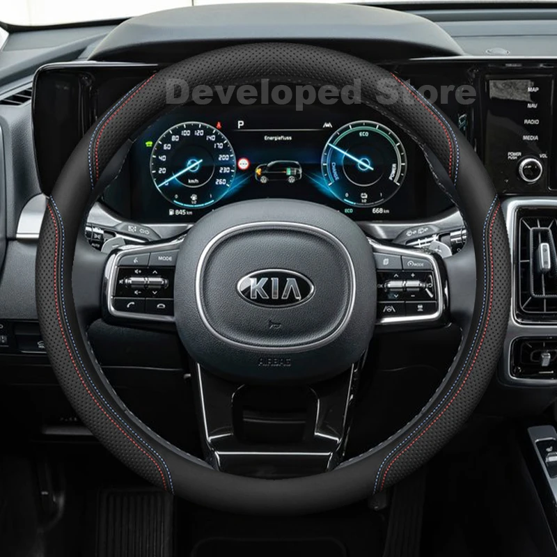 Фото Чехол на руль автомобиля для Kia Sorento UM MK2 XM 2024-2008, RIO 2/3/4, кожаный, аксессуары для Kia Sorento №1