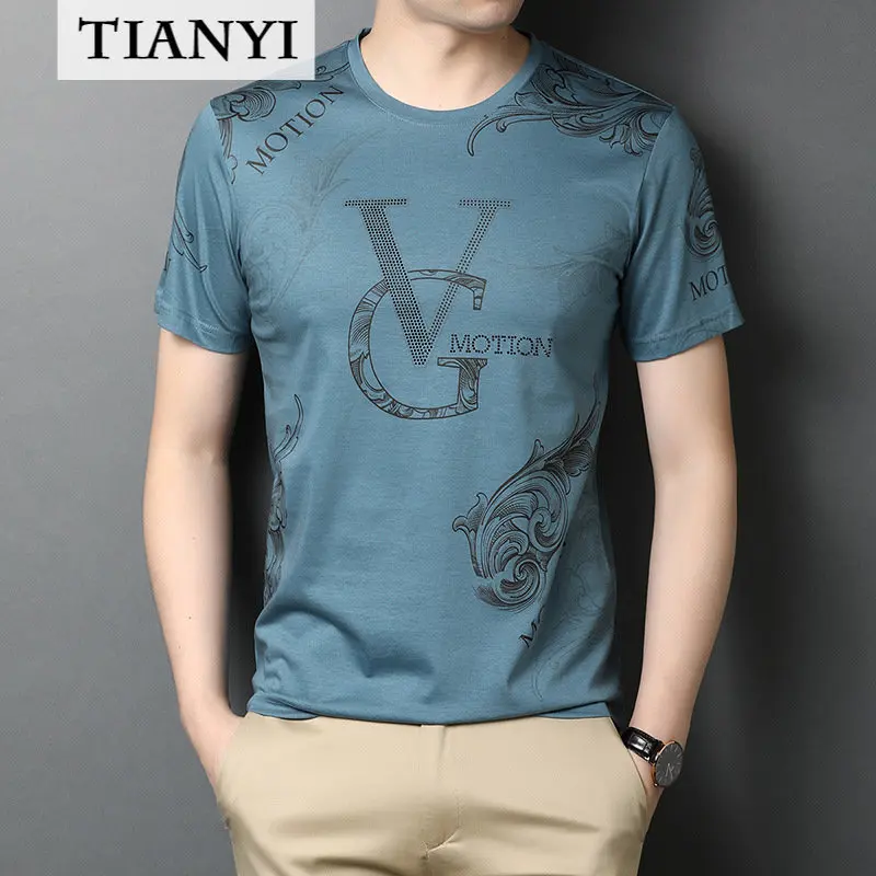 

Summer Printing Ice Silk Short-sleeved T-shirt Men's Trend Round Neck Pullover Bottoming Shirt Casual Compassionate Men's Shirt