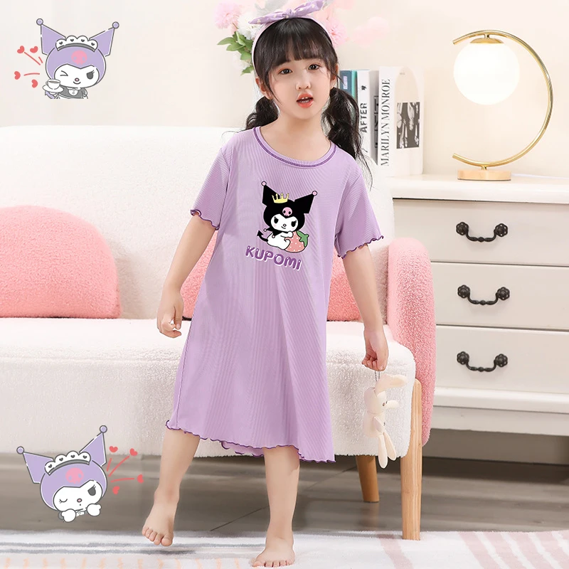 

Sanrioes Girl Pajamas Anime Kuromi Kawaii Cartoon Kids Adults Modal Short Sleeves Nightdress Nightdress T Shirt Home Nightwear