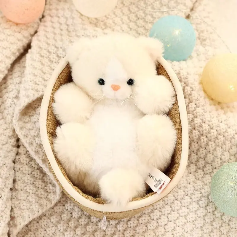 

Мягкая Реалистичная игрушка в виде кошки, мини-котенок в тканевой корзине, искусственная для комнаты, ручная игрушка для детей, девочек, на день рождения