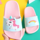 Шлепанцы для мальчиков и девочек, Мультяшные радужные сандалии с единорогом, летние тапочки для дома, пляжные тапочки для плавания, 2021