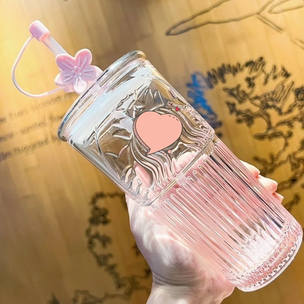 

New Product Symphony Amber Aurora Goddess Large Capacity Gradient Girl Heart Transparent Glass Straw Cup Cold Drink Cup