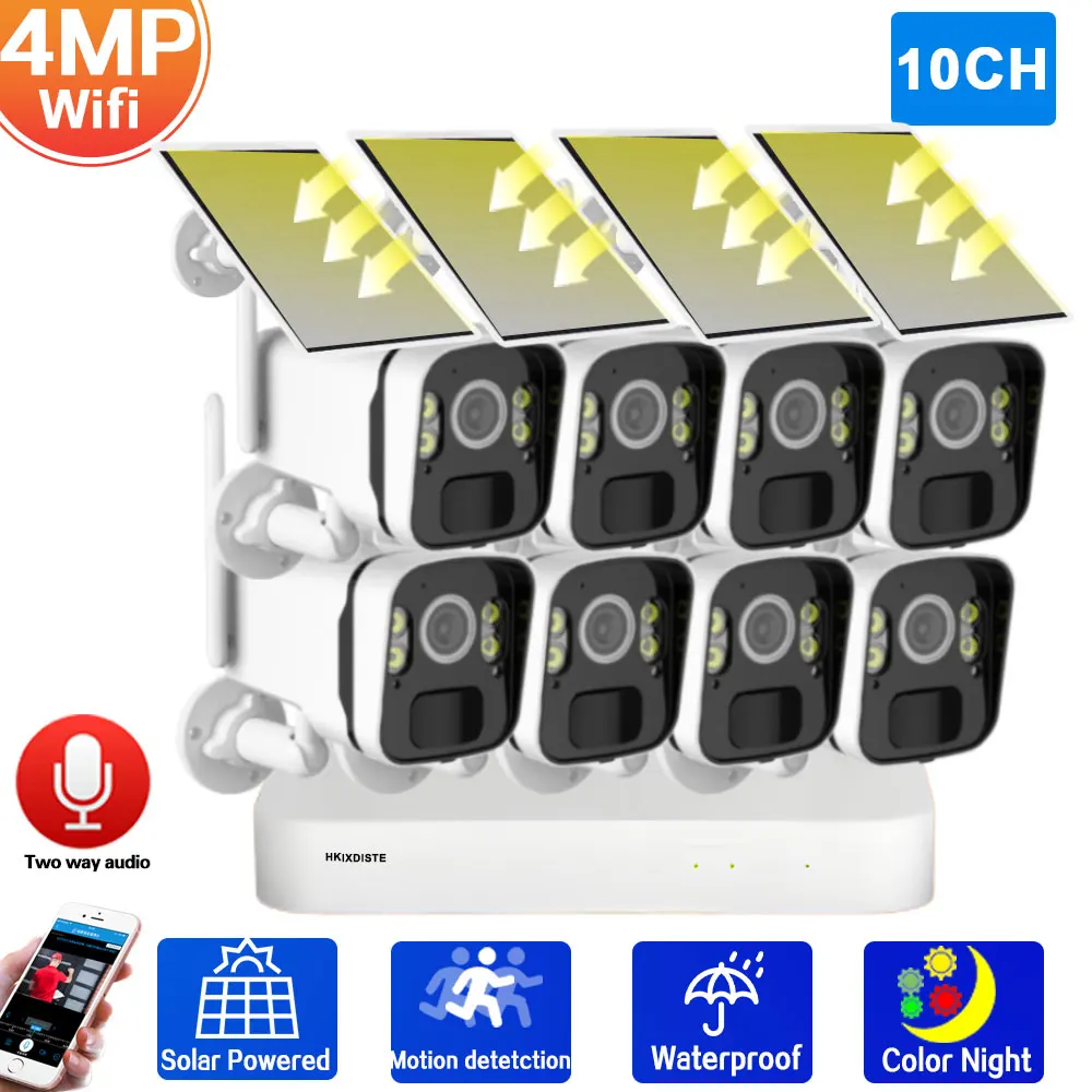 

8CH 4MP Solar Powered Wireless CCTV Camera System 2 Way Audio Solar Battery Powered Wifi IP Security Camera Kit 4CH Wifi NVR Kit