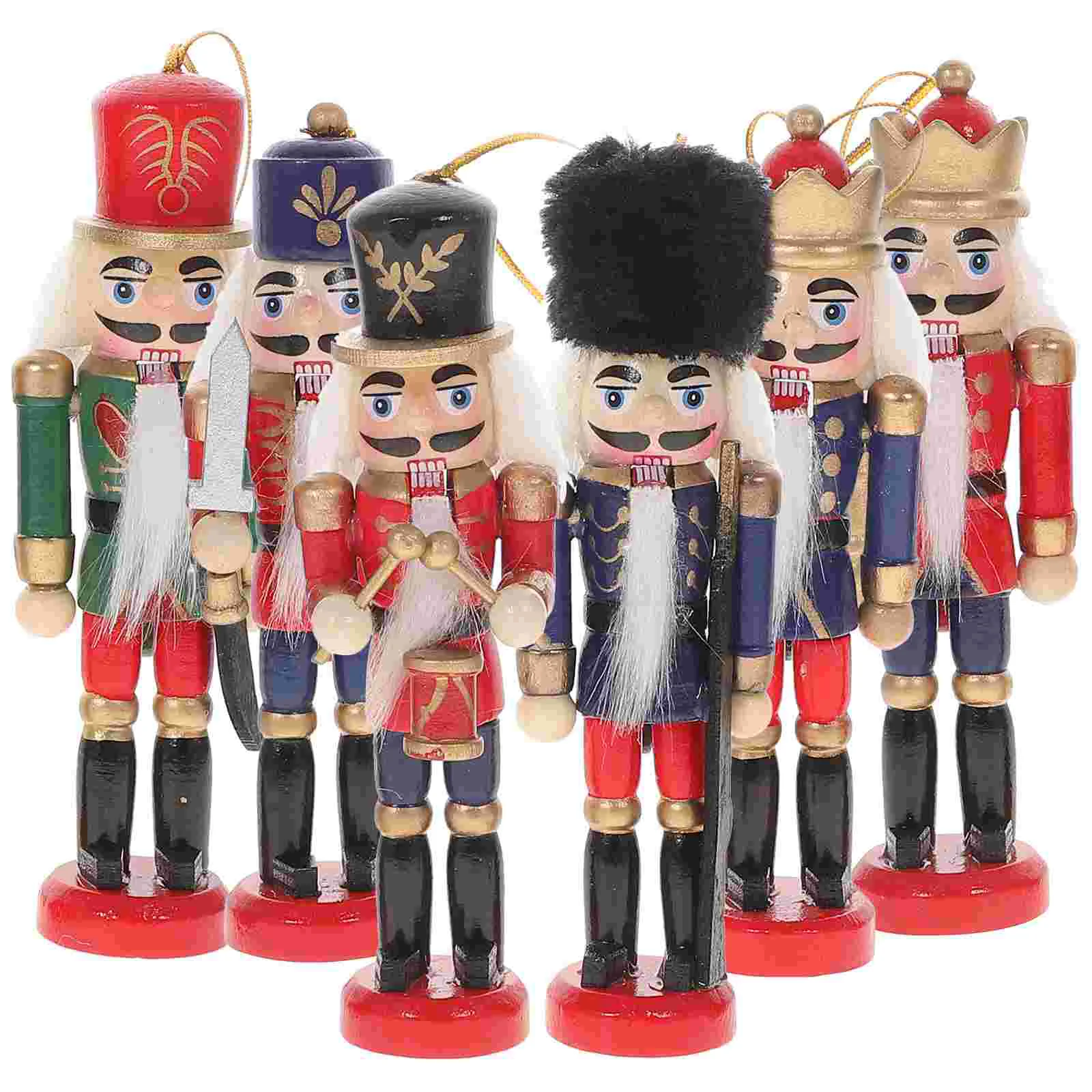 

6 Pcs Nutcracker Christmas Decorations Wood Craft Traditional Hanging Nutcrackers Wooden Child Ornament Nativity scenes