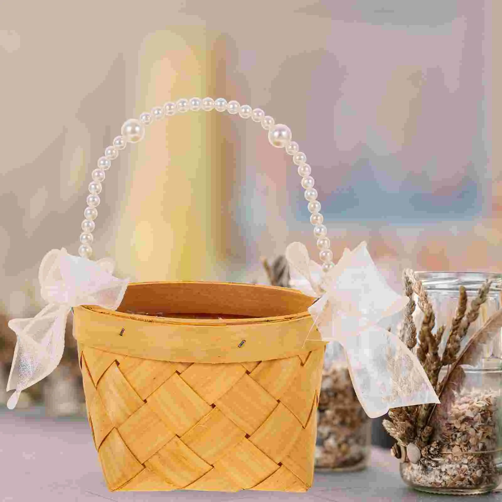 

Wedding Flower Girl Basket Petal Outdoor Decor Party Decoration Packing Handle Portable