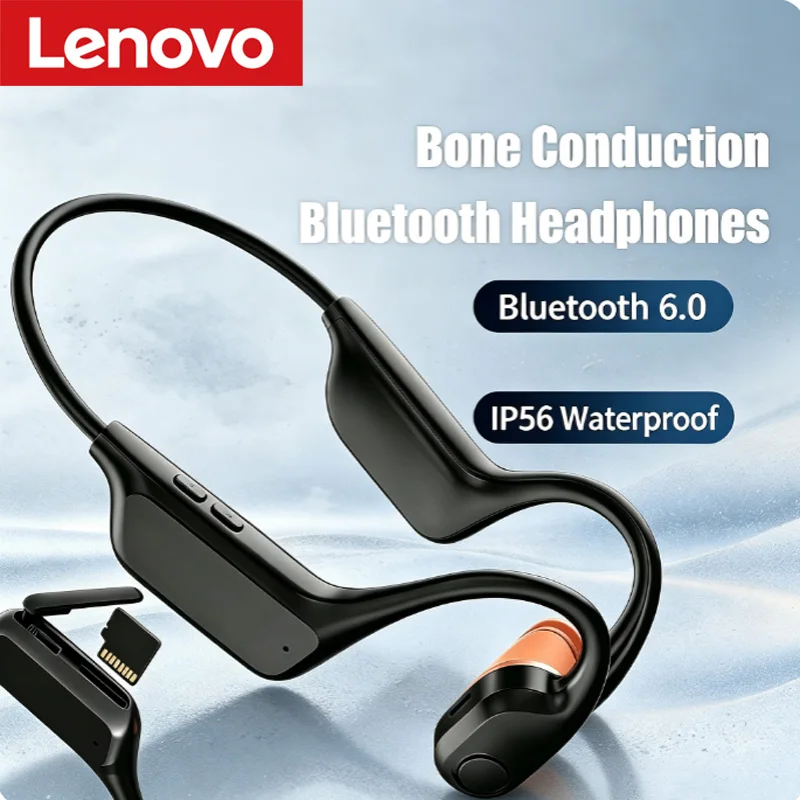 Фото Наушники Lenovo с костной проводимостью и открытым ухом, Bluetooth, с ультрадолгим временем автономной работы, идеально подходят для бега, велоспорта, плавания и других видов спорта. №1