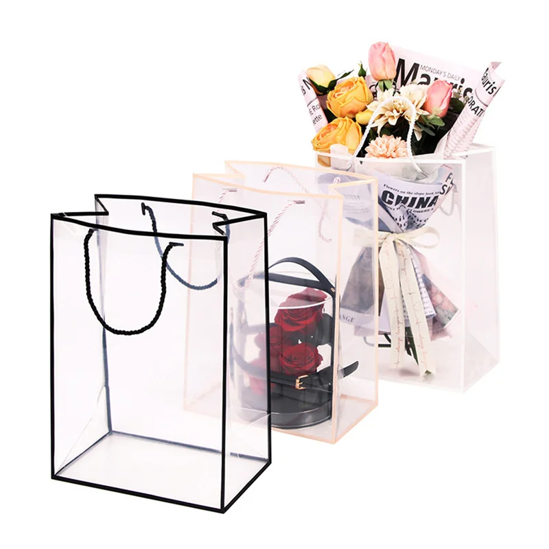 

Florist Clear Gift Handbags Pvc Transparent Waterproof Wrapping Flower Gift Packaging Hand Bags For Diy Friend Gift Decoration
