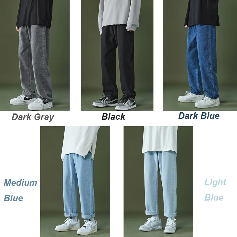 Four Seasons Baggy Jeans Men Korean Fashion Hip Hop Loose Straight Wide Leg Pants Male Youthful Daily Casual Denim Trousers Men
