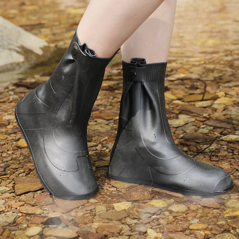 Top Quality Thick TPE Bottom Black Mid-calf Waterproof Shoe Covers Rain Boots Man Women Kids Solid Rain Footwear Protector