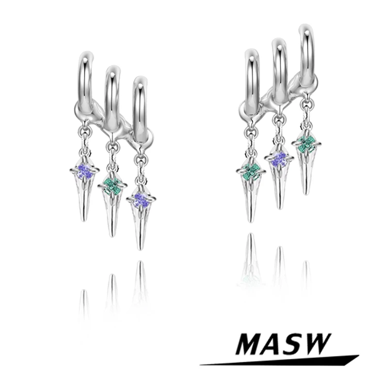 

MASW Original Design AAA Zircon Drop Earrings 2022 New Trend Luxury Geometric Thick Silvery Color Dangle Earrings For Women