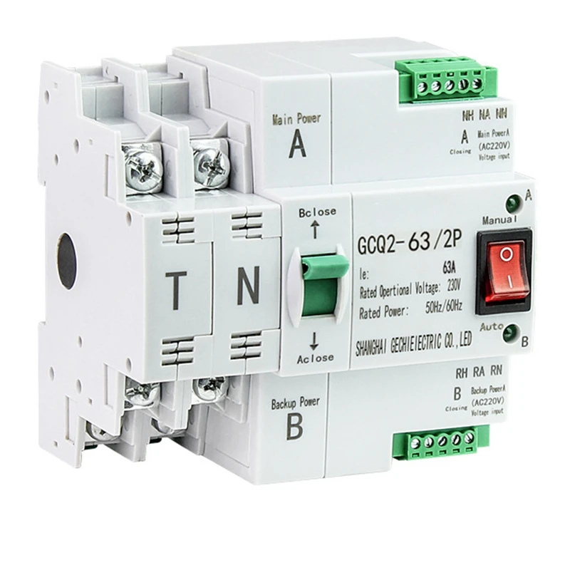 

ATS Dual-Power Automatic Transfer Switch Uninterrupted Power 2P 63A AC230V 35Mm Rail Installation Transfer Switch