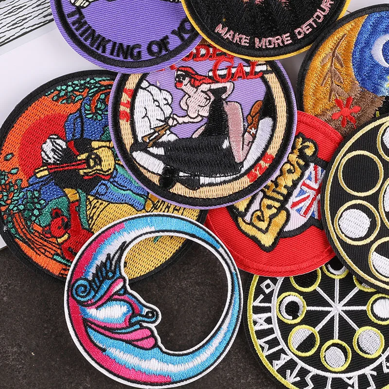 

Anime Girl Embroidered Patches Iron on For Clothing Patch DIY Patterned Small Moon Sun Sew on Appliques Punk Stickers Badges