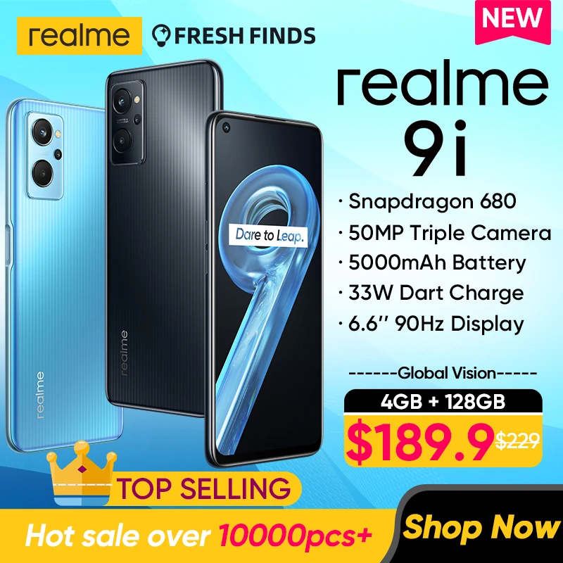  Смартфон [глобальная версия] Φ realme 9i, Восьмиядерный Snapdragon 680, 6,6 дюйма, 33 Вт, Дротика, зарядка, камера 50 МП, аккумулятор 5000 мАч 
