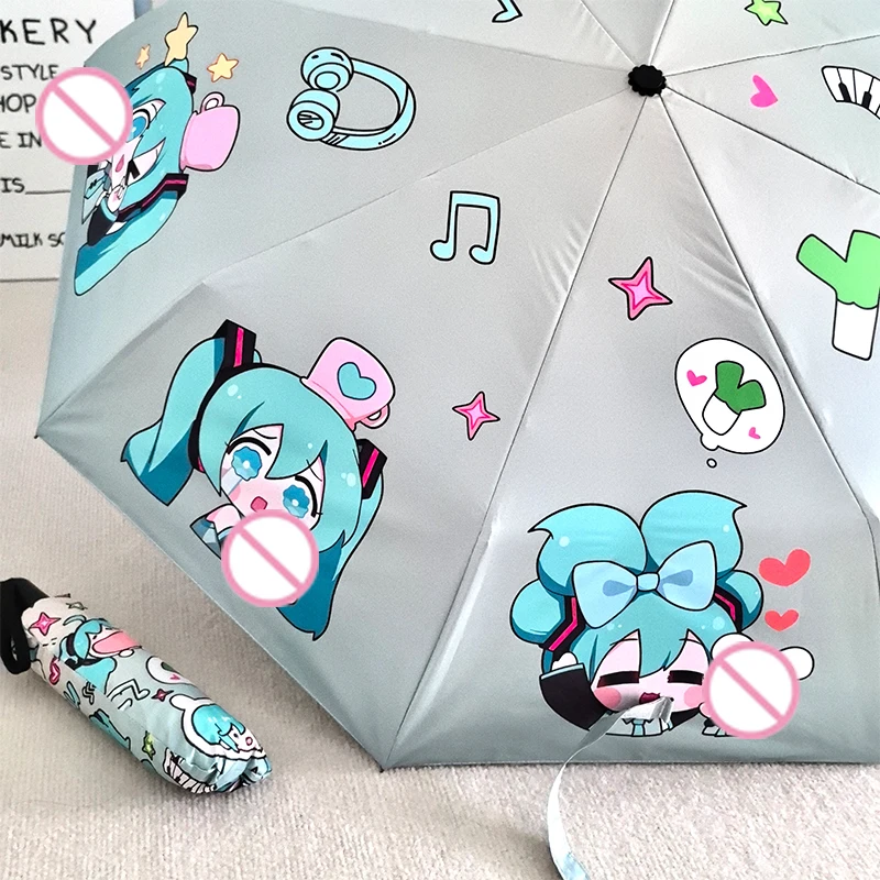 Kawaii Hatsune Miku DIY узоры Полностью автоматический складной универсальный зонт