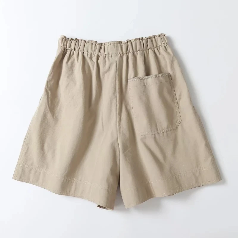 Elmsk High Waist Loose A-line Cotton Linen Bermuda Cargo Shorts Indie Folk Vintage Collect Waist Women