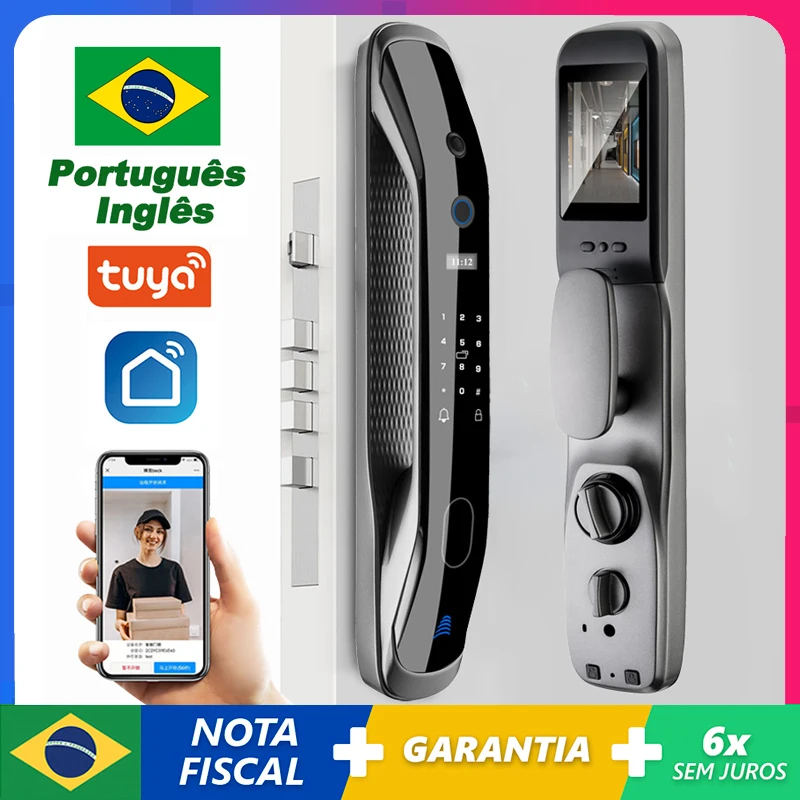 

New Biometric Fingerprint Lock Security Smart Door Lock Password Electronic Locks Key IC Card APP Unlock Portuguese broadcast