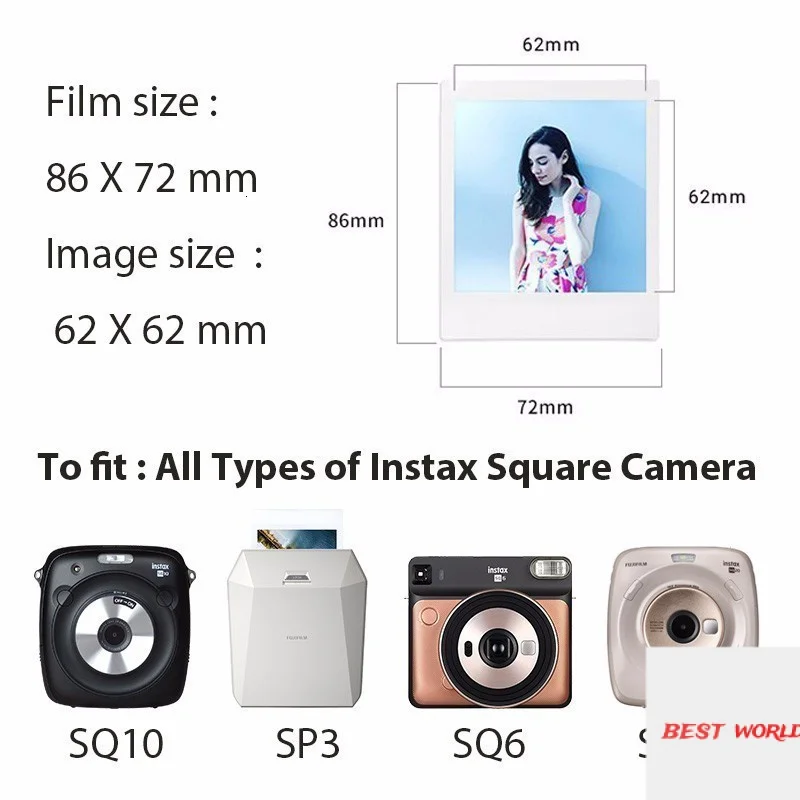 Квадратная пленка Instax белая/Радужная/черная/B &amp W Edge фотобумага для Fujifilm SQ6 SQ10 SQ20