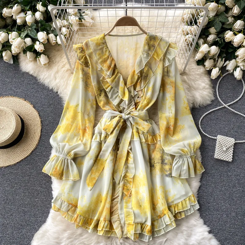 

New V-Neck Flared Sleeve Ruffled Maternity Dress White