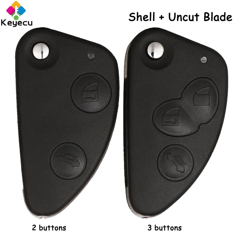 

KEYECU Flip Folding Remote Car Key Shell Case Cover With 2 3 Buttons & Uncut Blade - FOB for Alfa Romeo 147 156 166 GT