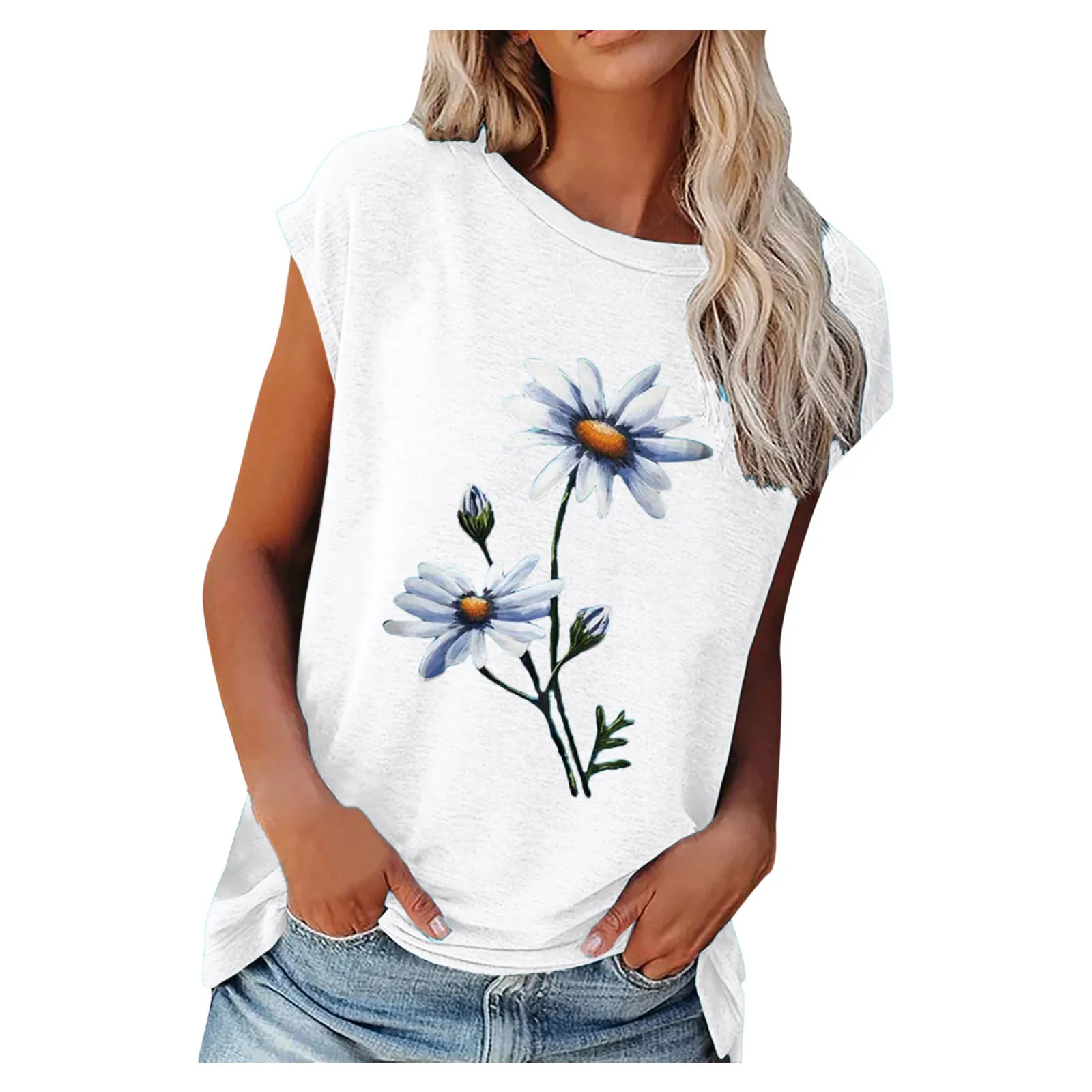 

2022 Summer Tee Shirt Women Round Neck Short Sleeve Casual Flower Print Vintage Tops Pullover Female Elegant Streetwear T-shirts