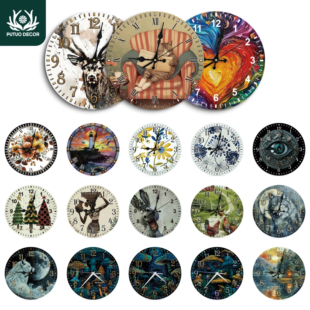 Putuo Декоративные Круглые Настенные Часы Деревянные Подвески Украшения