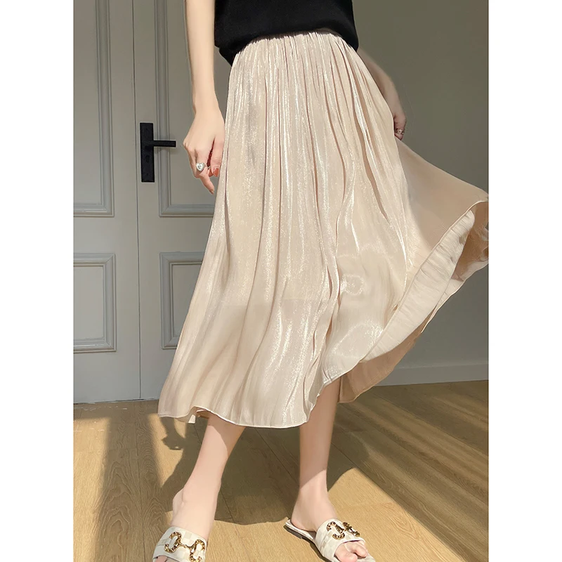 Юбка женская плиссированная средней длины модная тонкая эластичная