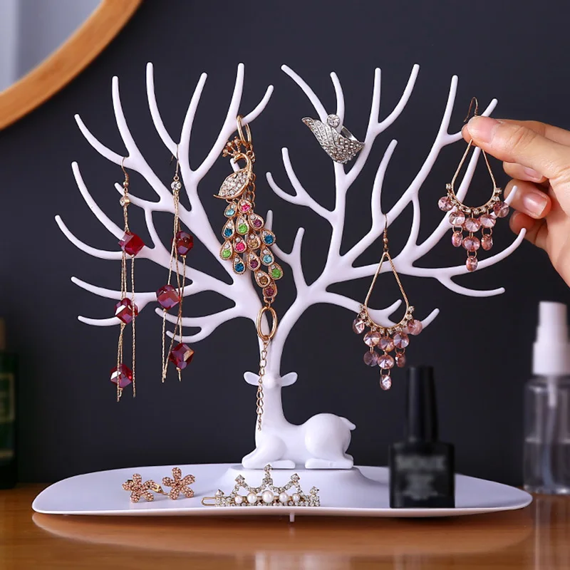

Deer Tree Branch Jewelry Stand Women Necklace Ring Watch Earring Jewelry Display Stand Storag Organizer Box Gift