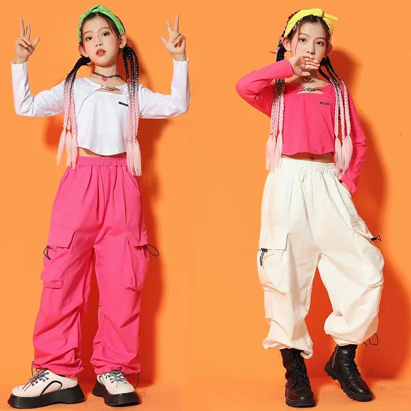 

Kids Hip Hop Dancing Clothes For Girls Sweatshirt Croped Tops Tactical Cargo Pants Jazz Dance Costumes Clothing Stage Outfits