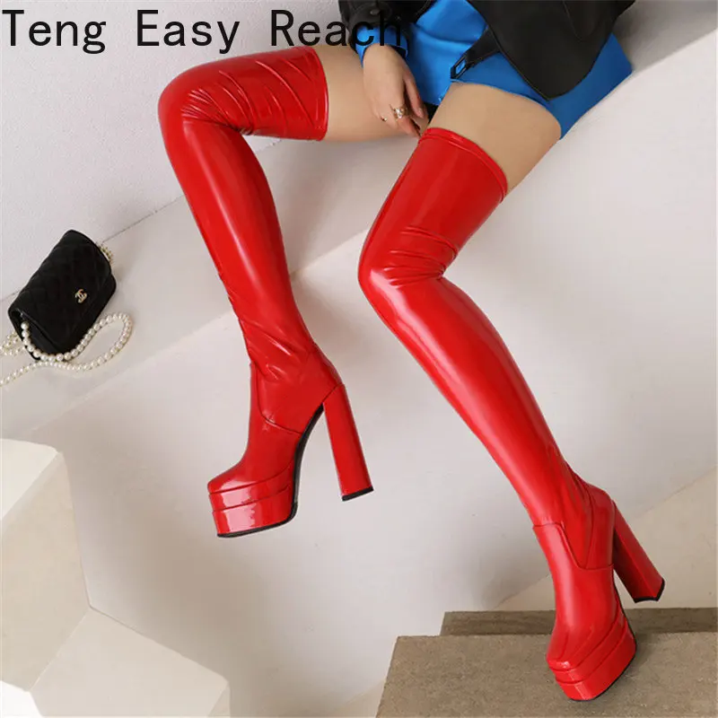 

2023 Sexy High Heels Thigh High Boots Women Shoes Platform Stretch Over-the-knee Boots Ladies Nightclub Fetish Boots Shoes Black