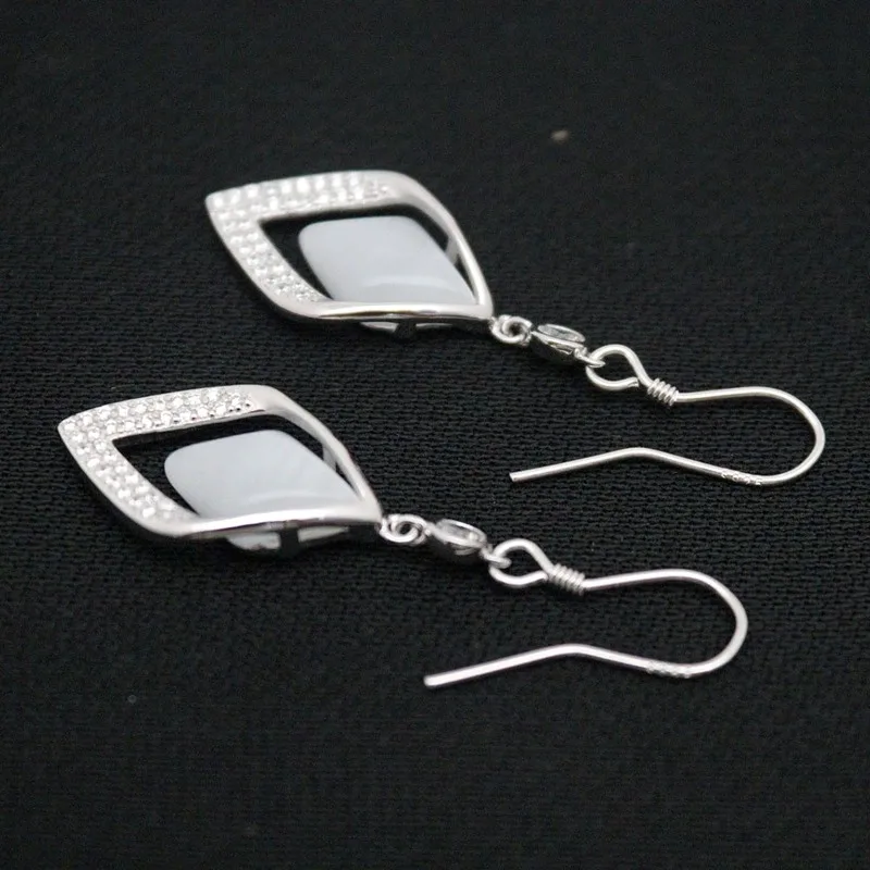 Женские висячие серьги из настоящего твердого серебра 925 пробы с белым опалом и