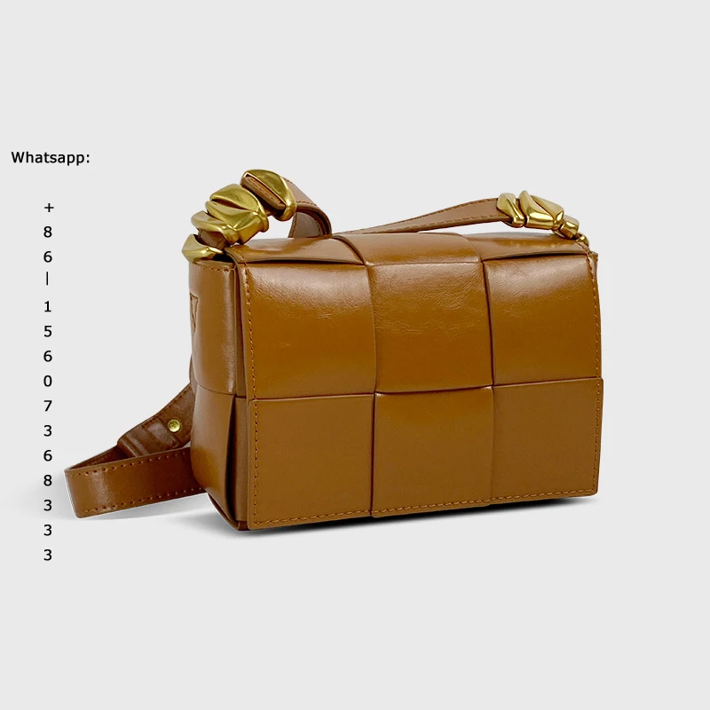 2021 New Product Light Luxury Fashion Woven Small Square Bag Shoulder Bag Messenger Bag Oil Wax Cowhide Female Bag Designer Bag