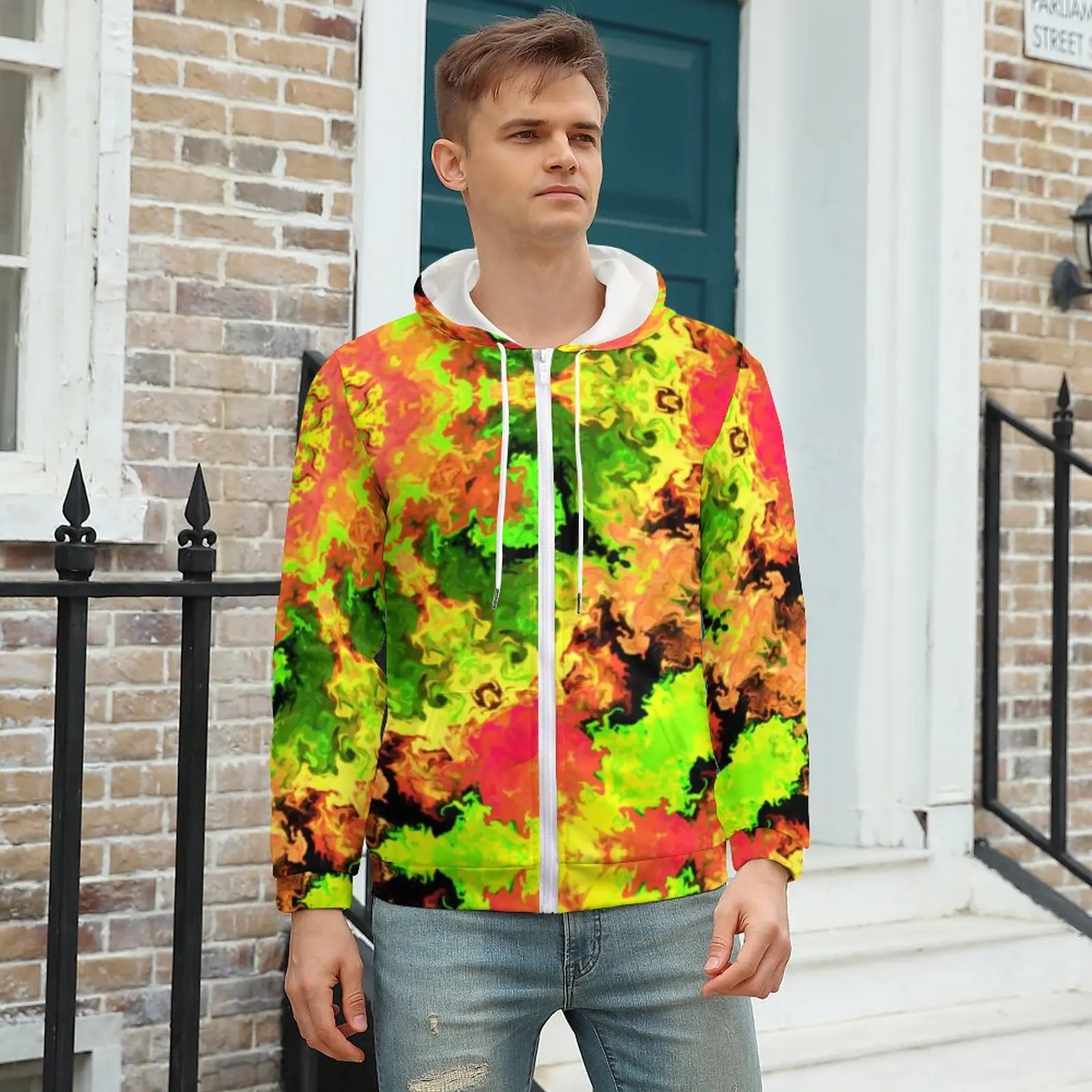 

Mandala Flower Print Hoodies Psychedelic Hippie Polyester Zip Up Hoodie Loose Winter Hoodie Big Size