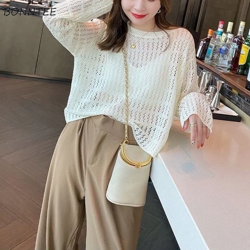 

Пуловеры для женщин, пикантная популярная модная весенняя одежда в Корейском стиле, универсальная уличная одежда с круглым вырезом, дышащи...