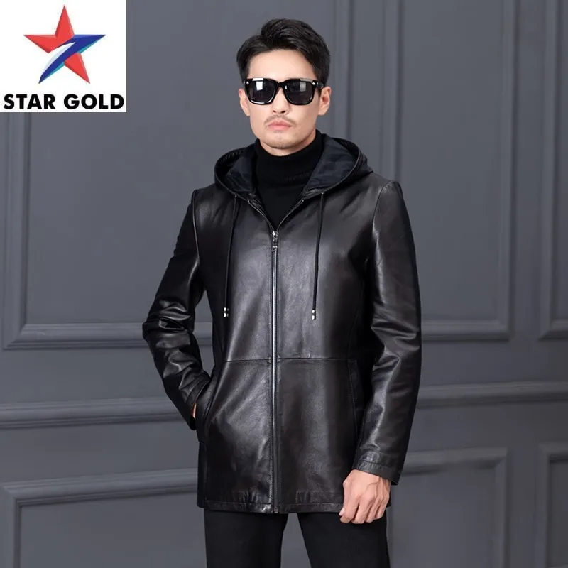 

Мужская короткая куртка из натуральной овечьей кожи, с капюшоном и карманами