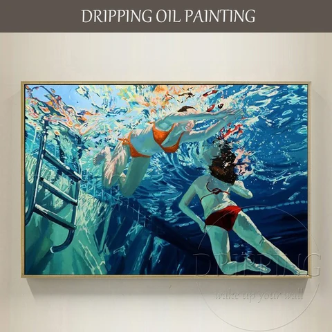 Картина маслом для плавания, настенное украшение, ручная роспись, высокое качество, импрессионистская Женская портретная картина для дайвинга, для домашнего искусства
