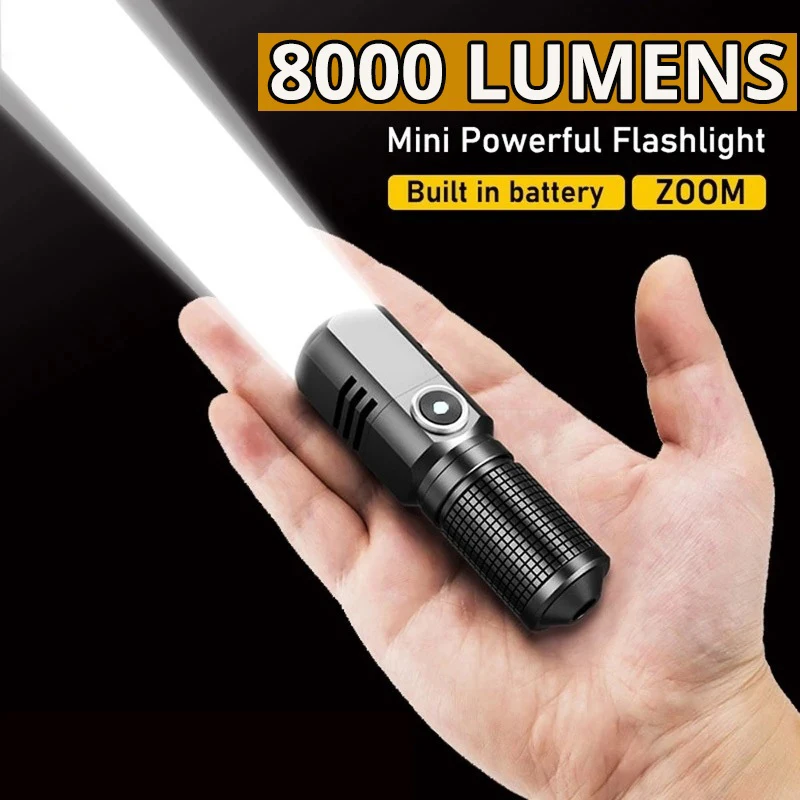 Powerful Led Flashlight XHP70 4 CoreBuilt in Battery Shot Long Smart Type-c Rechargeable Flash Light EDC Torch Lamp For Camping