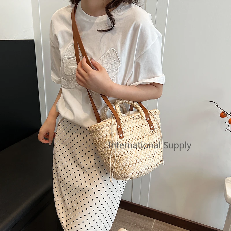 Дизайнерская Соломенная Сумка Через Плечо 2024 Богемная Сумка-тоут Летняя Пляжная