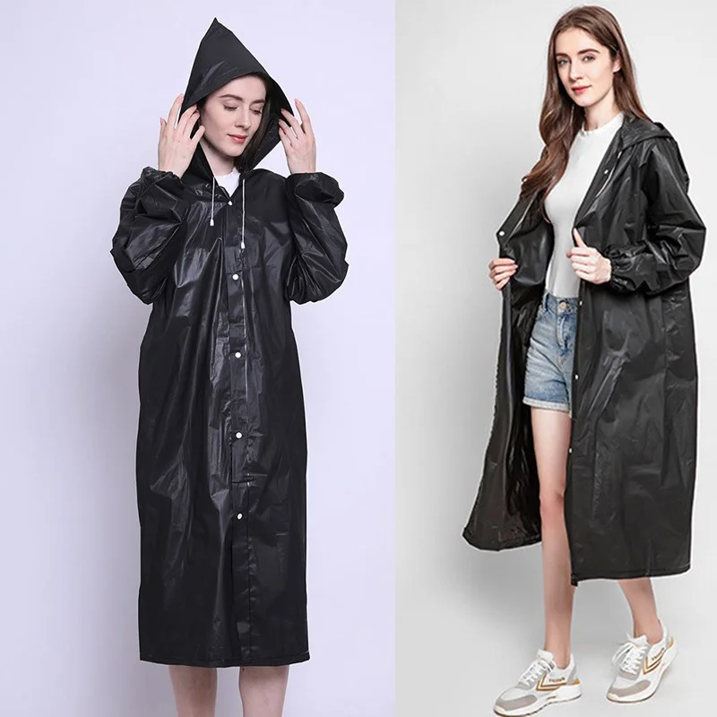 

Fashion PEVA Women Man Raincoat Adult Clear Transparent Camping Hoodie Rainwear Suit Thickened Waterproof Rain Poncho Coat