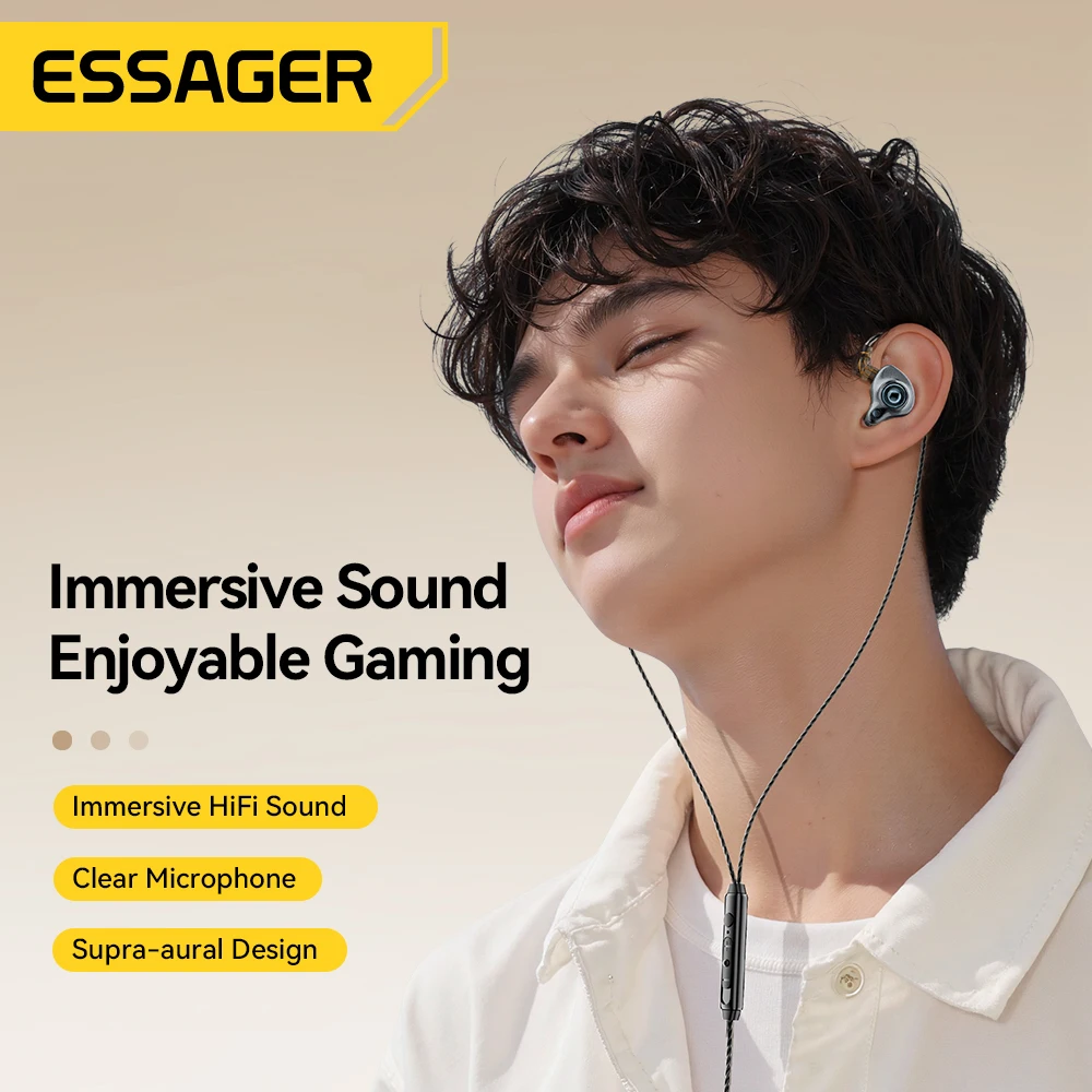 Фото Essager USB Type C 3,5 мм игровые проводные наушники-вкладыши Hi-Fi наушники бас стерео игровая музыка беруши гарнитура с шумоподавлением №2