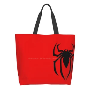 Spider Symbol Reusable Household Tote Bags Storage Bags Spider Web Logo Superhero Hero Comic Arachnid Wall Crawler Insect Red