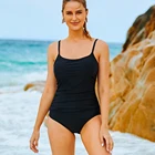 Черный летний купальник, однотонный Цельный купальник, сексуальный купальный костюм, Винтажная летняя пляжная одежда, боди с контролем живота, Размеры S  XXL