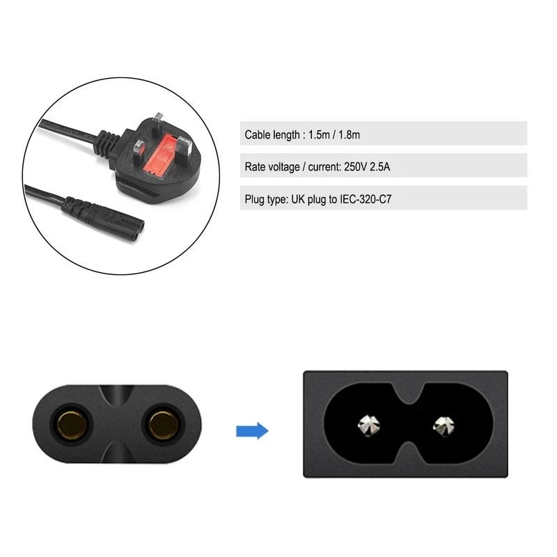 2-зубчатый шнур питания переменного тока PHOMAX кабель 1 м штепсельная вилка