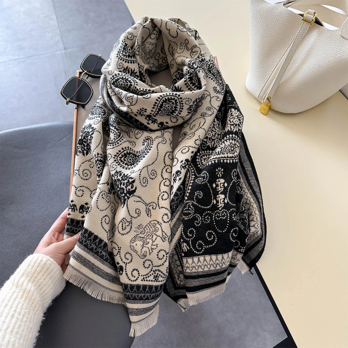 Новая зимняя шаль шарфы накидка 2024 дизайнерский кашемировый шарф женский теплый