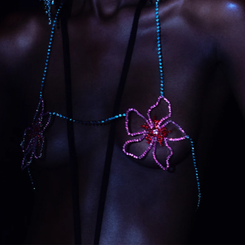 Stonefans розовый цветок грудь цепь ювелирные изделия Бюстгальтер жгут Кристалл