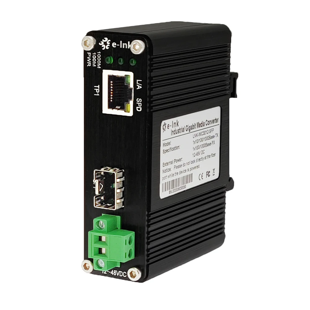 Mini Industrial Media Converter,100M or 1000M RJ45 Ethernet to 100M or 1000M Adaptive SFP Port Fiber Converter Din Rail Mount